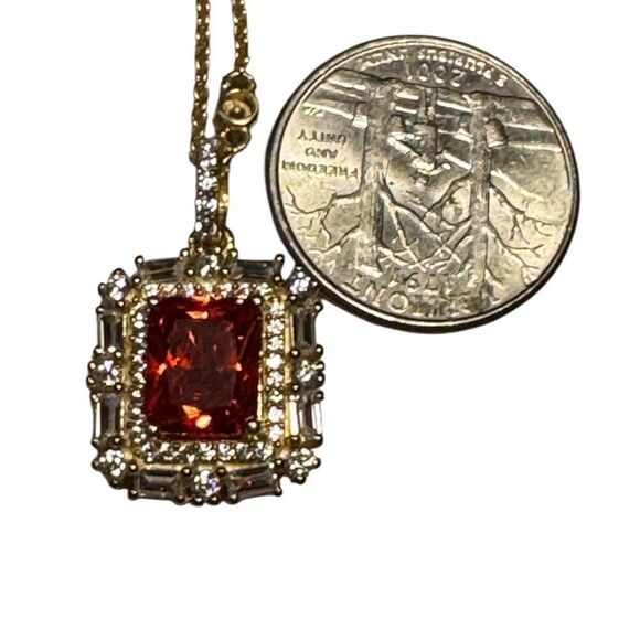 Elegant Sterling Silver Gold plated 16 inch Necklace orange red Pendant - Picture 6 of 6